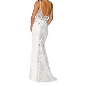 NEW STELLA COUTURE fitted prom evening maxi dress in off-white